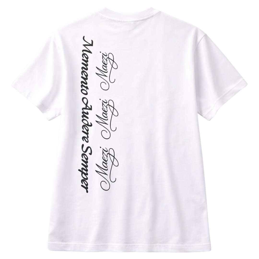 MAEZi_Memento_Audere_Semper_heren_T-shirt_wit_achterkant